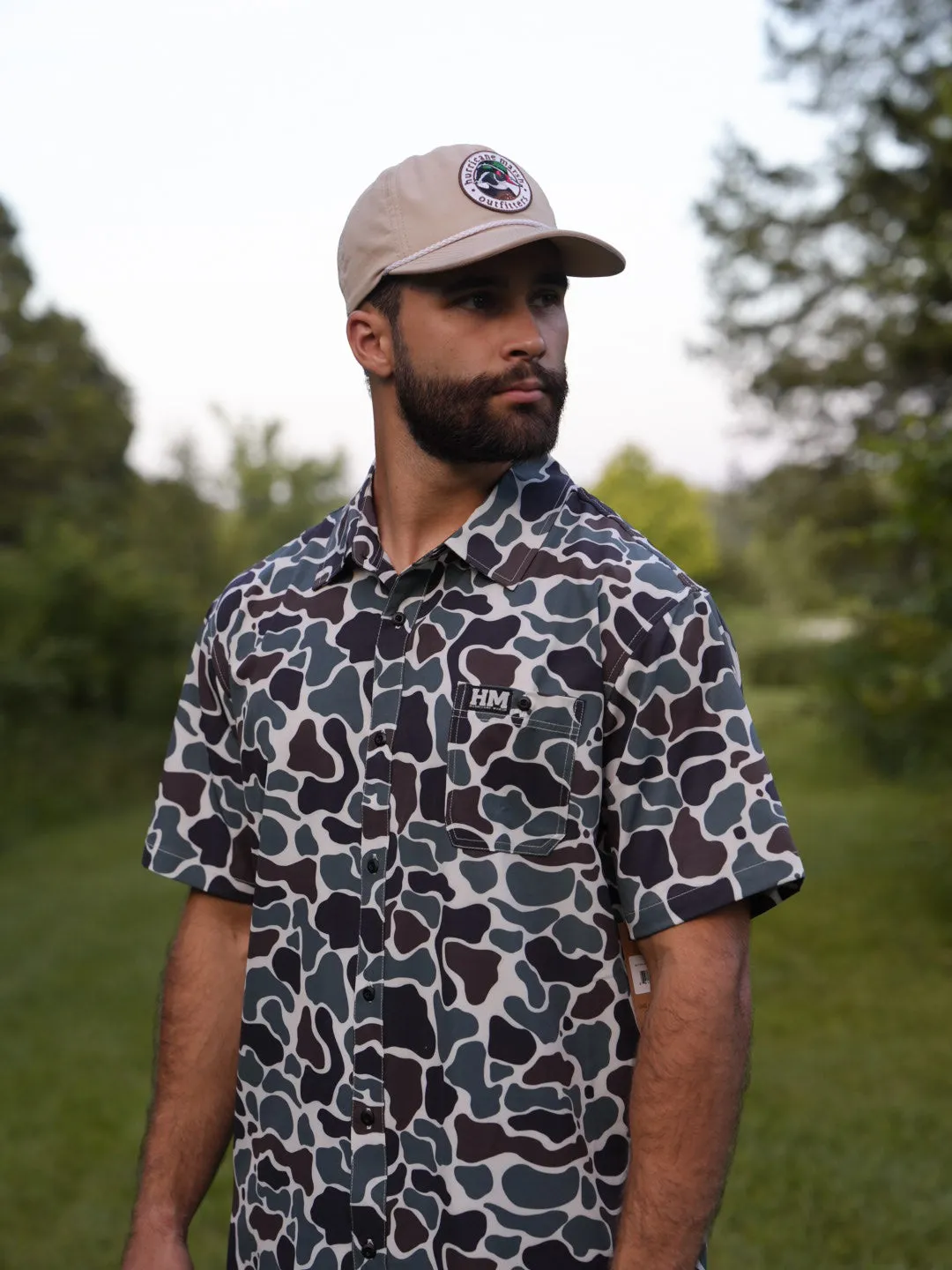 Earth Camo Button Up Performance Short Sleeve