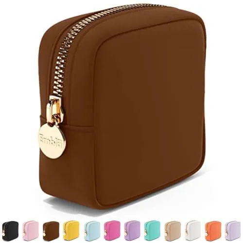 Embla Makeup Bag Travel Cosmetics Pouch and Toiletry Bag, Nylon Zipper Pouch Purse, Cute Make Up Organizer Storage Tote for Women Girls, Waterproof Travel Skincare Case, Small Makeup Bags, Coco