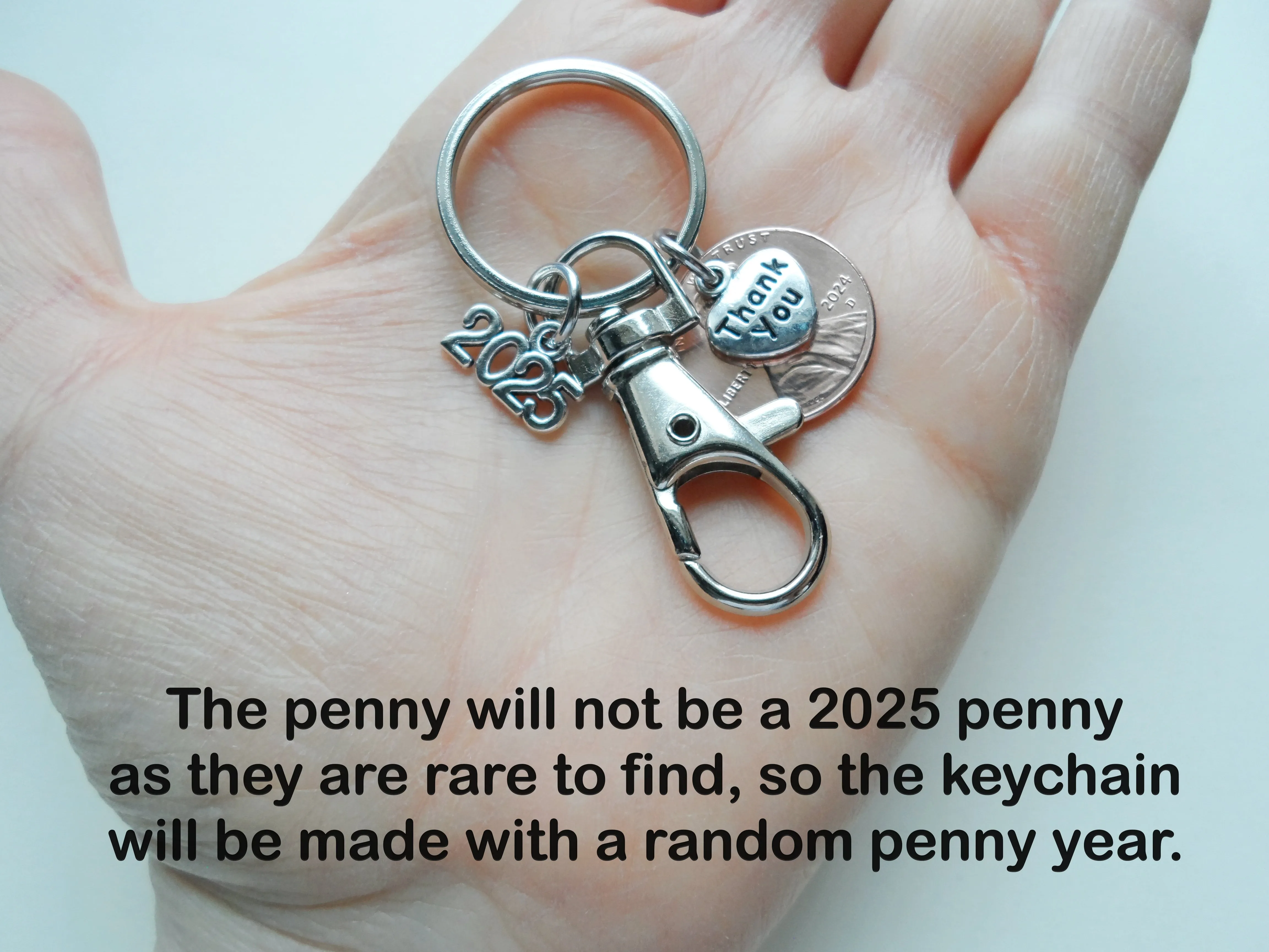 Employee Appreciation Keychain with Penny, Thank You Charm, 2025 Charm & Clasp; Lucky to Work With You