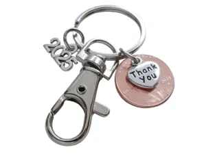 Employee Appreciation Keychain with Penny, Thank You Charm, 2025 Charm & Clasp; Lucky to Work With You