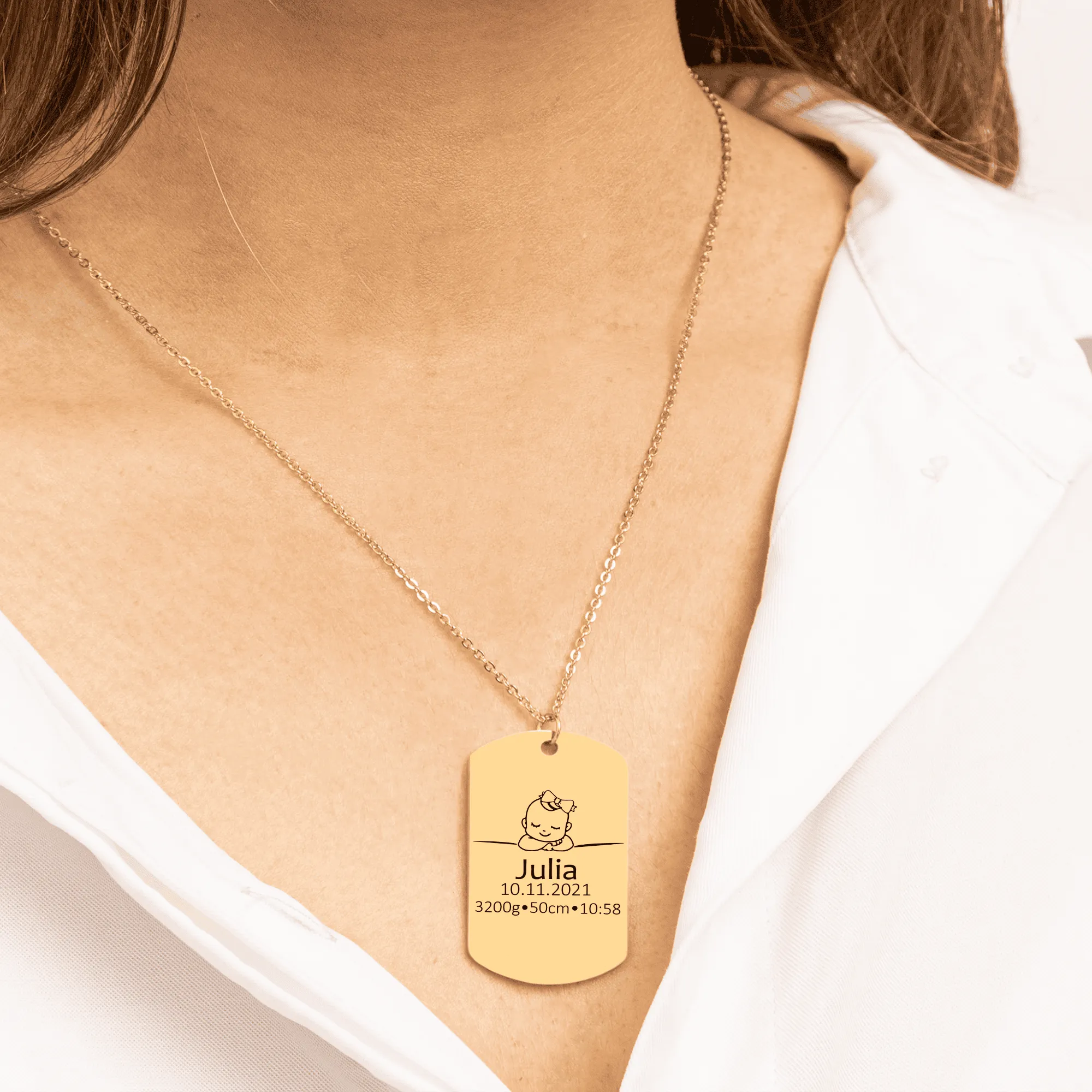 Engrave Custom Birth Details Tag – Personalized Jewelry with Baby's Name, Birthdate, Weight, and Time for New Parents or Baby Keepsake