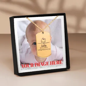 Engrave Custom Birth Details Tag – Personalized Jewelry with Baby's Name, Birthdate, Weight, and Time for New Parents or Baby Keepsake