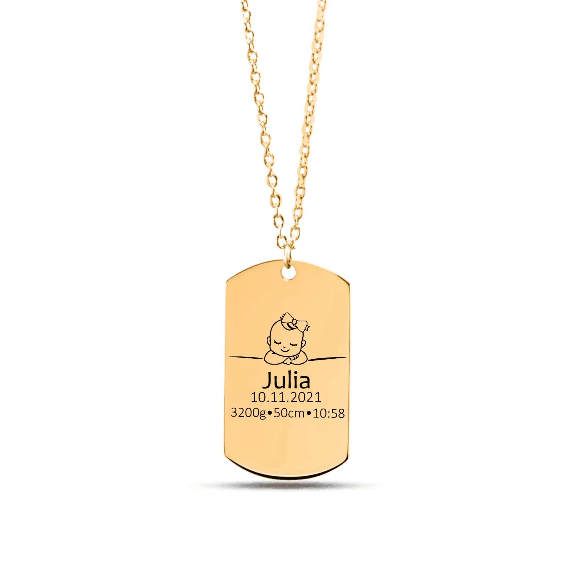 Engrave Custom Birth Details Tag – Personalized Jewelry with Baby's Name, Birthdate, Weight, and Time for New Parents or Baby Keepsake
