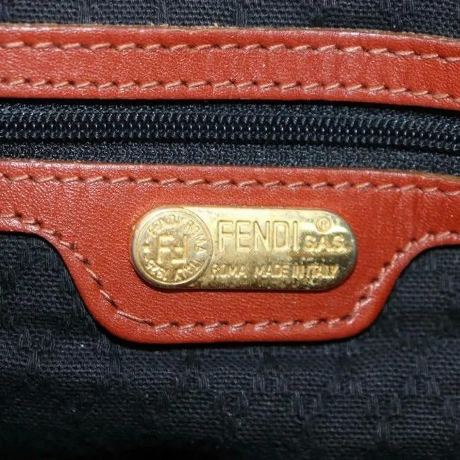 Fendi Early Pequin Black Wide Stripe Print Coated Canvas And Pecan Colored Leather Satchel