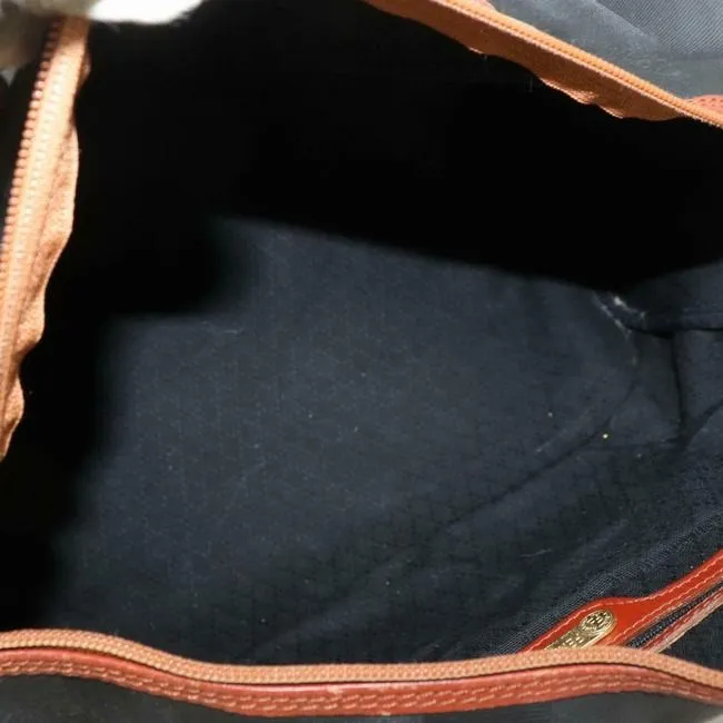 Fendi Early Pequin Black Wide Stripe Print Coated Canvas And Pecan Colored Leather Satchel