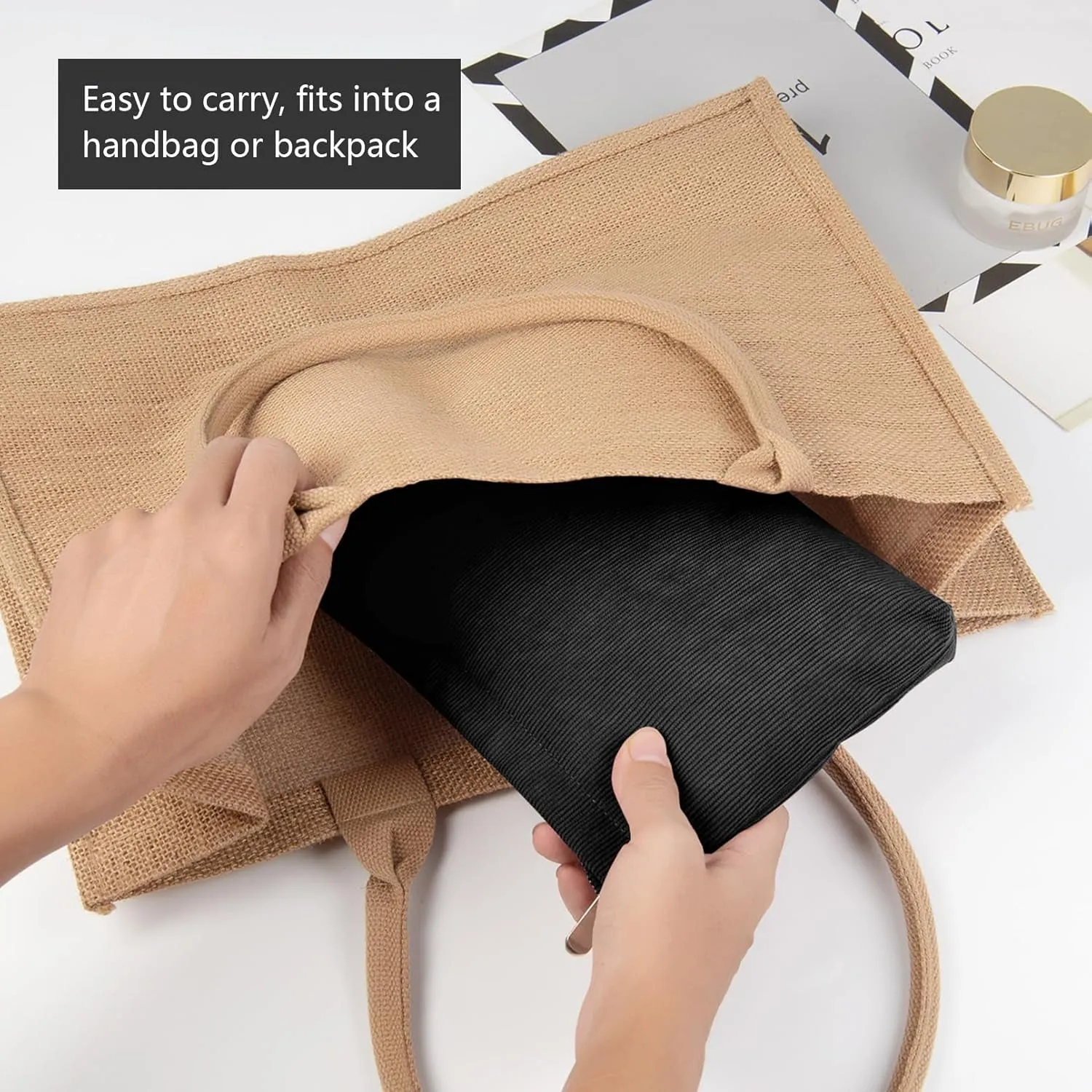FITDON 2PCS Cosmetic Bags for Women Makeup Bag for Purse Small Corduroy Makeup Pouch Travel Make up Bag with Zipper Toiletry Bag Organizer, Black