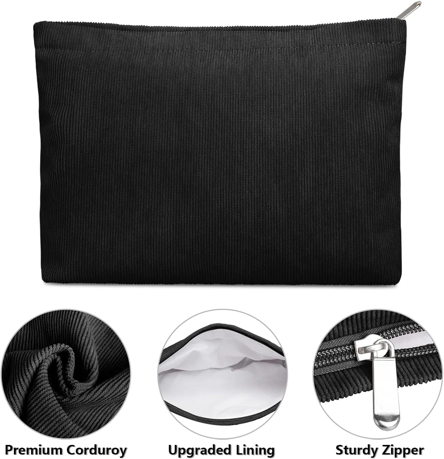 FITDON 2PCS Cosmetic Bags for Women Makeup Bag for Purse Small Corduroy Makeup Pouch Travel Make up Bag with Zipper Toiletry Bag Organizer, Black