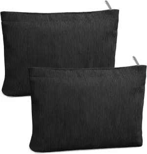 FITDON 2PCS Cosmetic Bags for Women Makeup Bag for Purse Small Corduroy Makeup Pouch Travel Make up Bag with Zipper Toiletry Bag Organizer, Black