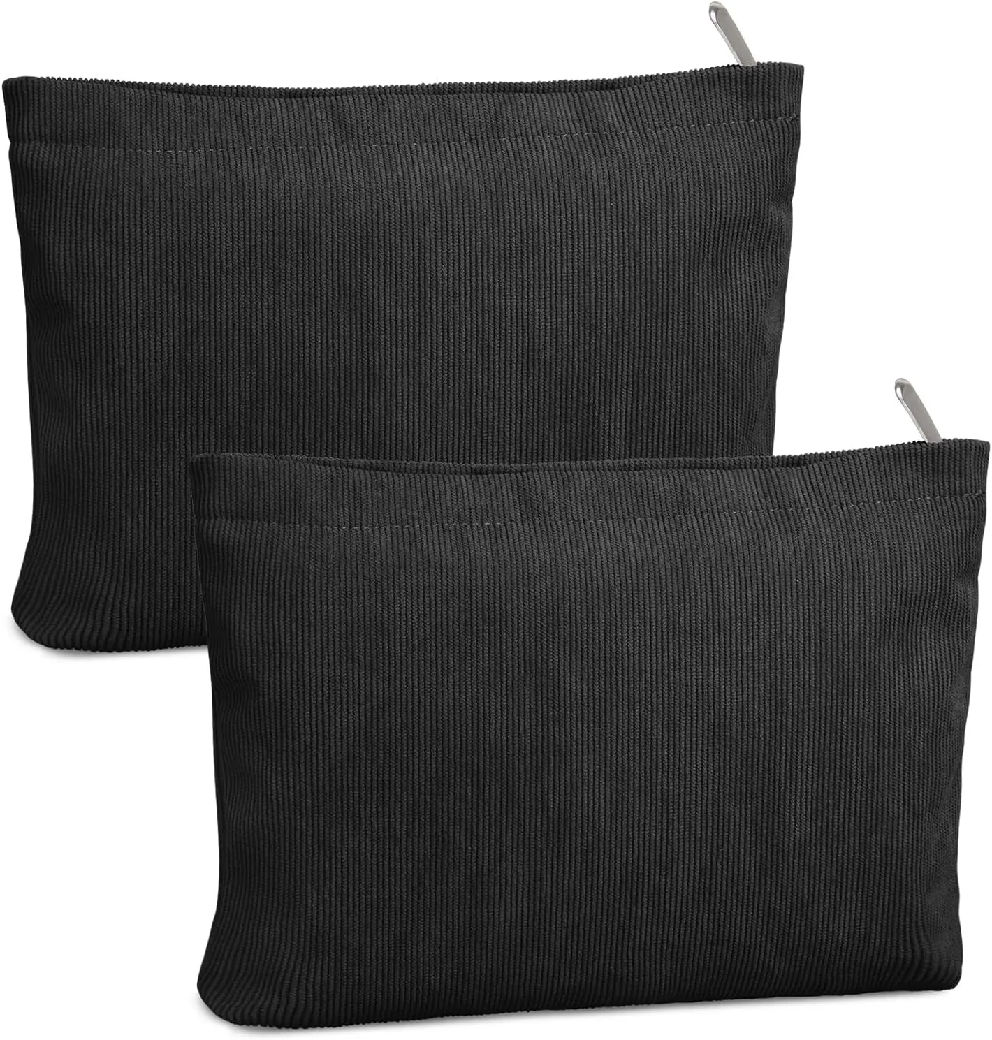 FITDON 2PCS Cosmetic Bags for Women Makeup Bag for Purse Small Corduroy Makeup Pouch Travel Make up Bag with Zipper Toiletry Bag Organizer, Black