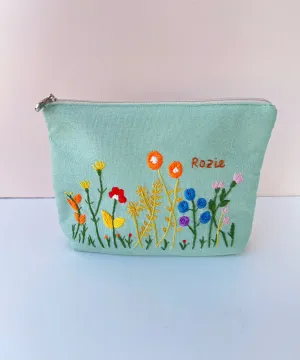 Floral Embroidered Green Makeup Bag – Handmade bags for women