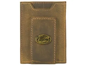 Florida Gators Vintage Tan Leather Magnetic Front Pocket Wallet