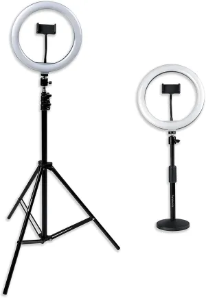 Gator Set of Two (2) Height-Adjustable Stands with Pivoting LED Ring Lights and Universal Phone Holders