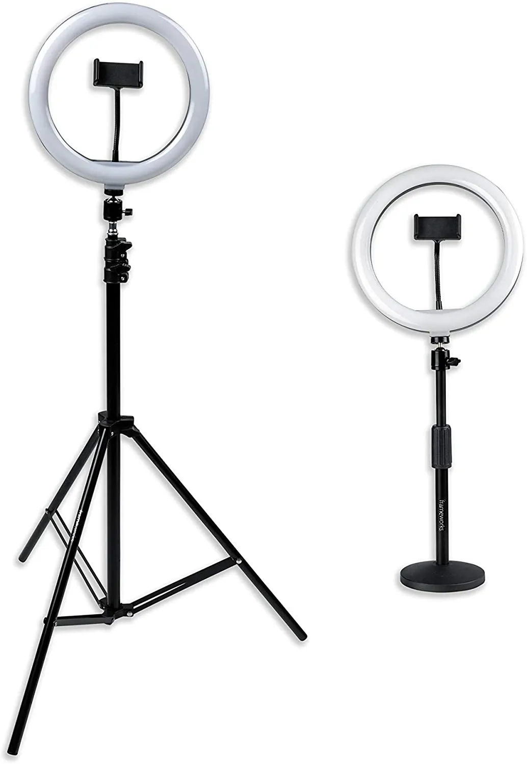 Gator Set of Two (2) Height-Adjustable Stands with Pivoting LED Ring Lights and Universal Phone Holders