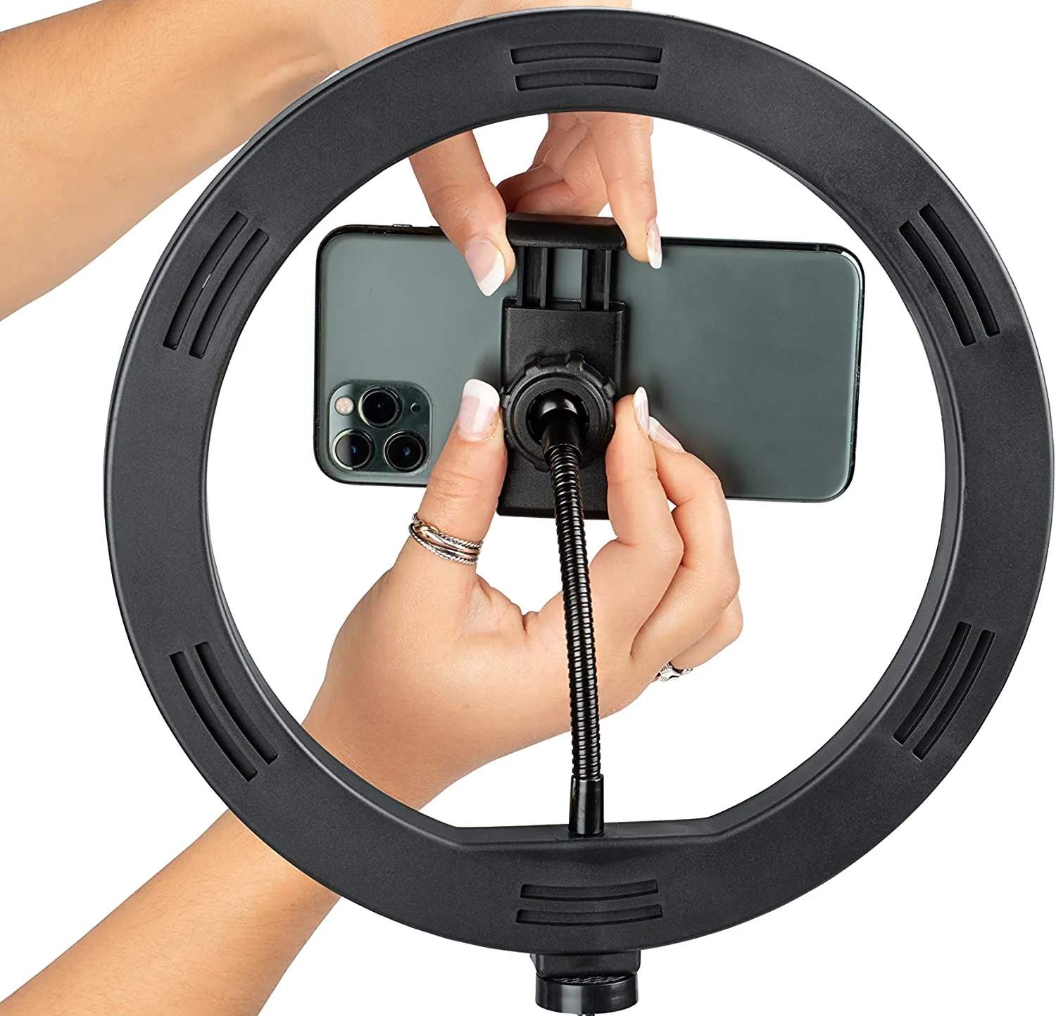 Gator Set of Two (2) Height-Adjustable Stands with Pivoting LED Ring Lights and Universal Phone Holders