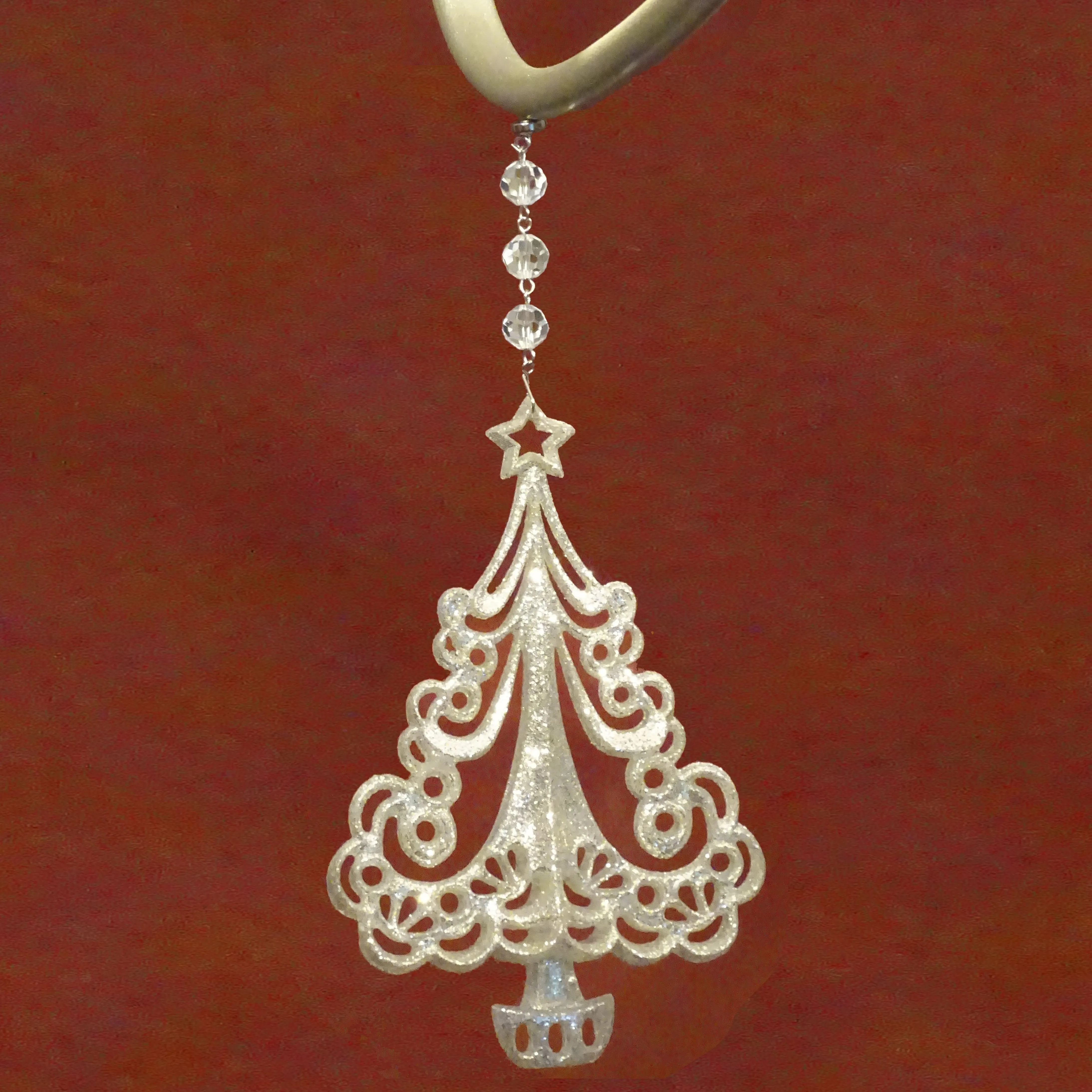 GLITTER SILVER XMAS TREE (Set/3) MAGNETIC CHANDELIER ORNAMENT