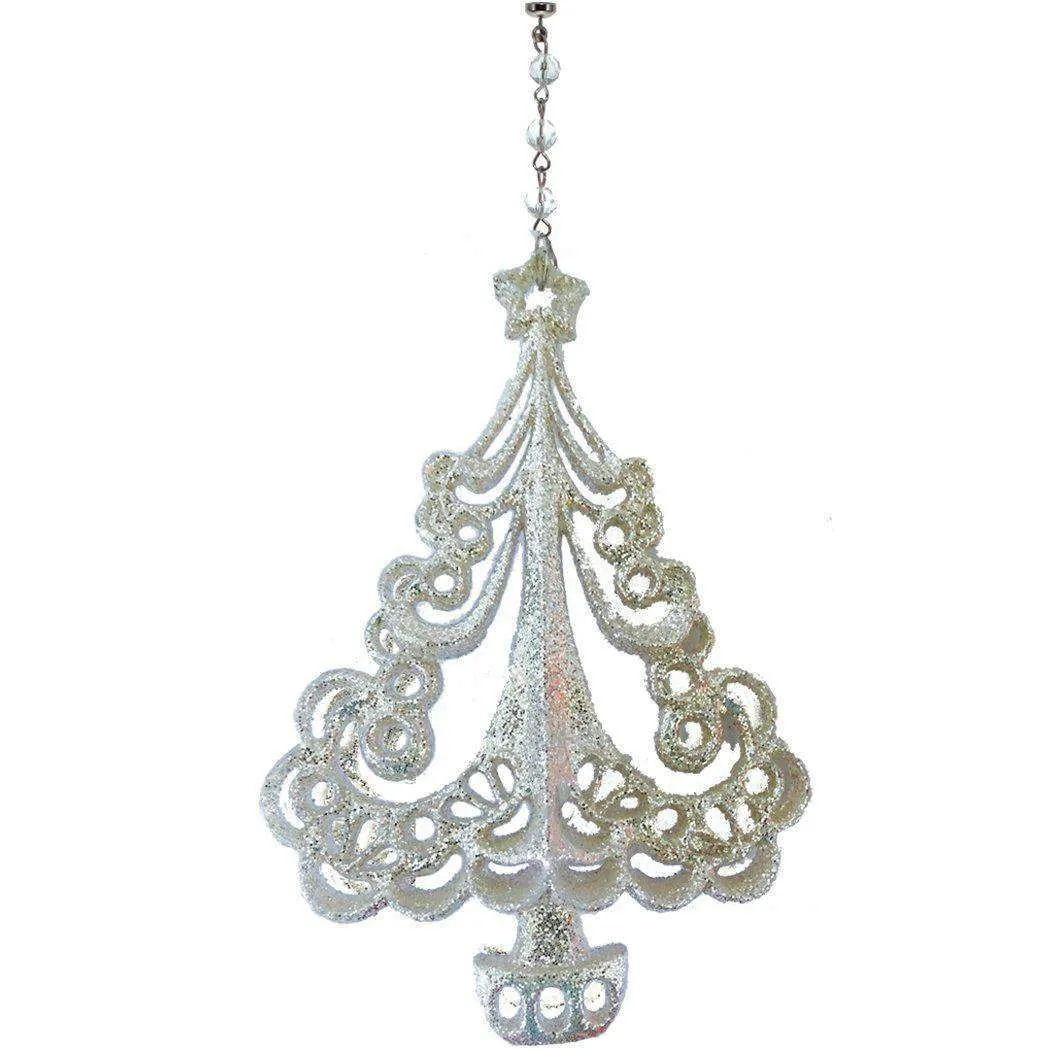 GLITTER SILVER XMAS TREE (Set/3) MAGNETIC CHANDELIER ORNAMENT