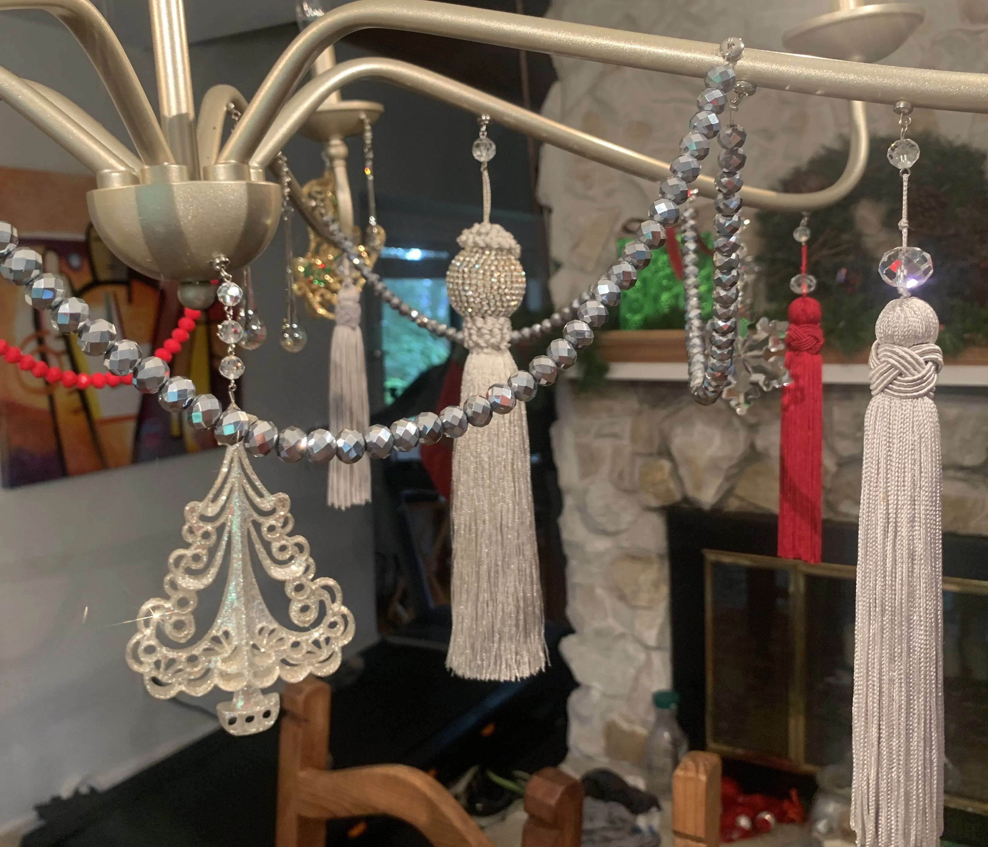 GLITTER SILVER XMAS TREE (Set/3) MAGNETIC CHANDELIER ORNAMENT