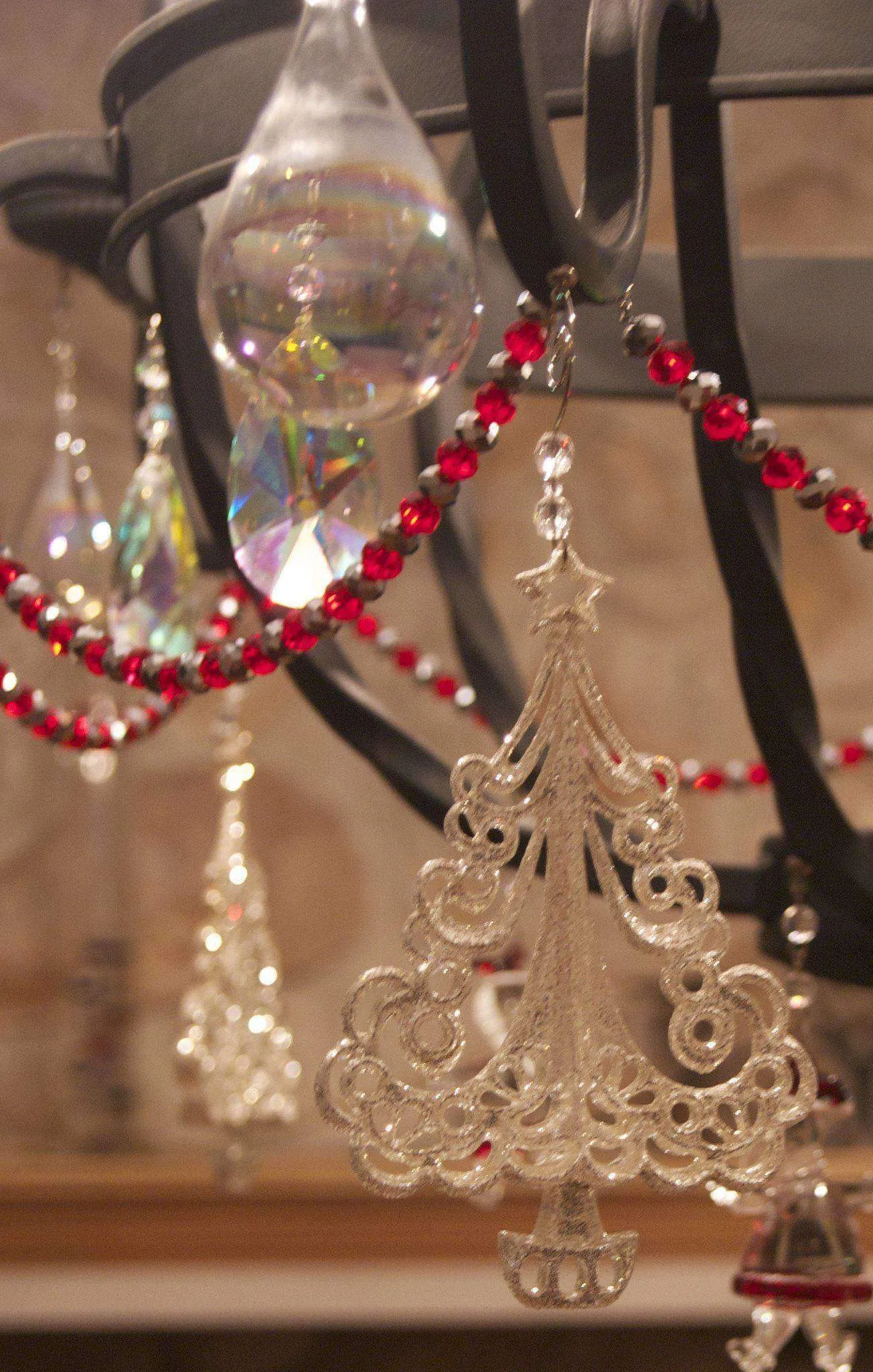 GLITTER SILVER XMAS TREE (Set/3) MAGNETIC CHANDELIER ORNAMENT