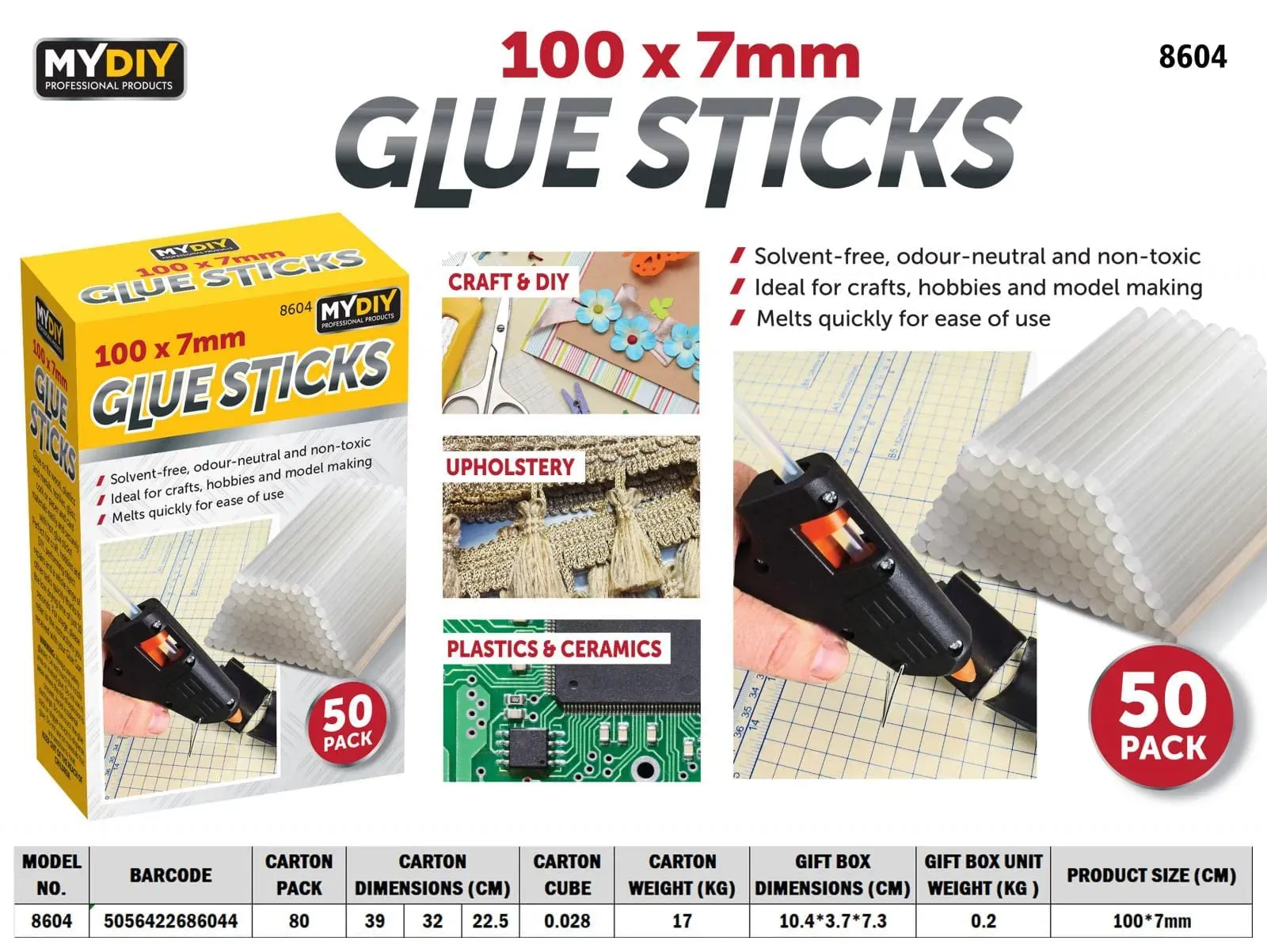 Glue Sticks 7mm x 100mm  - 50 Pack