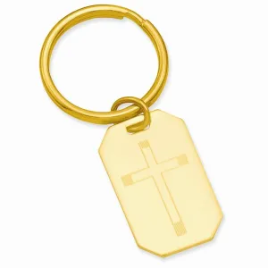 Gold Plated Cross Engravable Key Ring