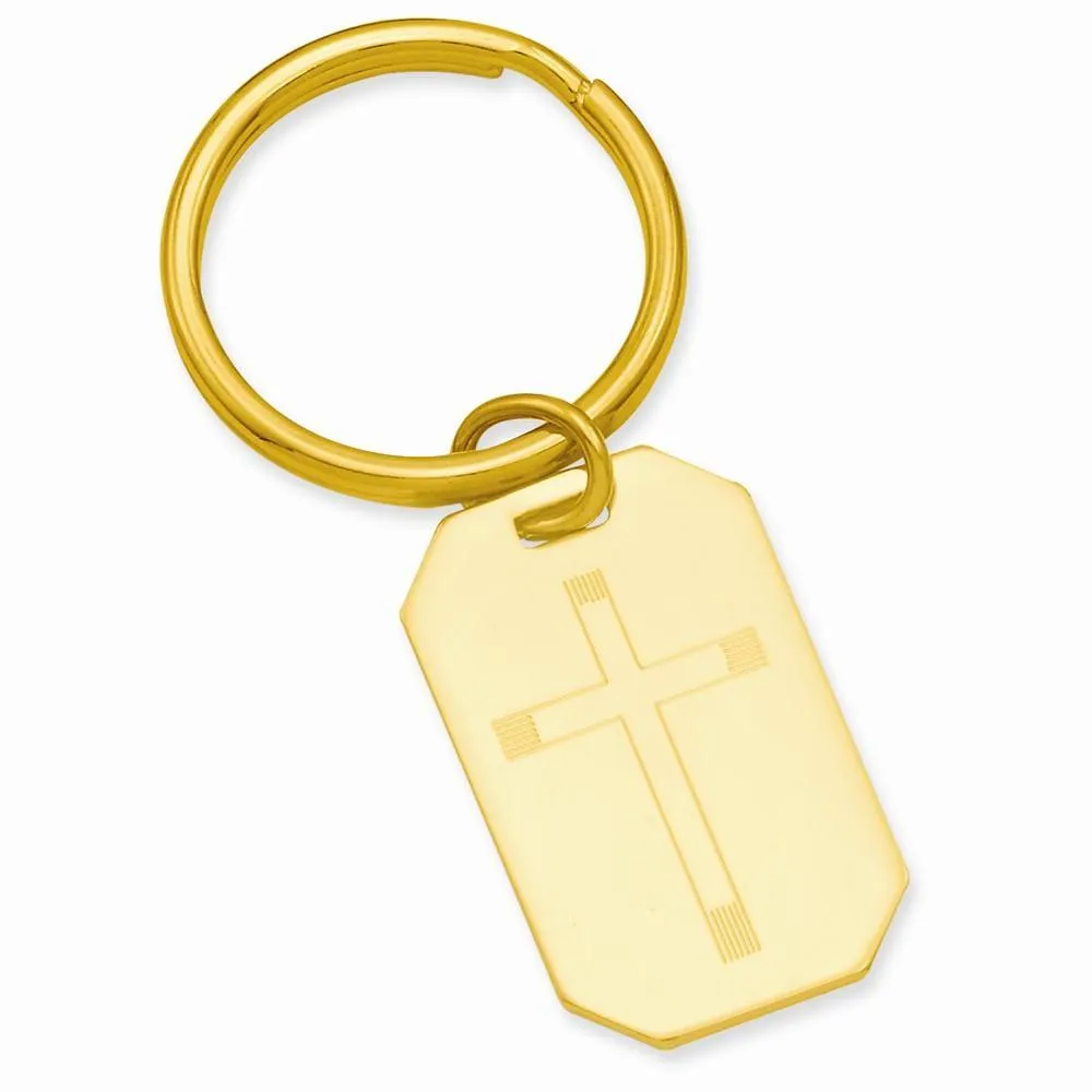 Gold Plated Cross Engravable Key Ring