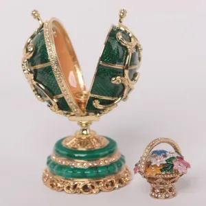 Green Faberge Egg with a Removable Flower Bouquet