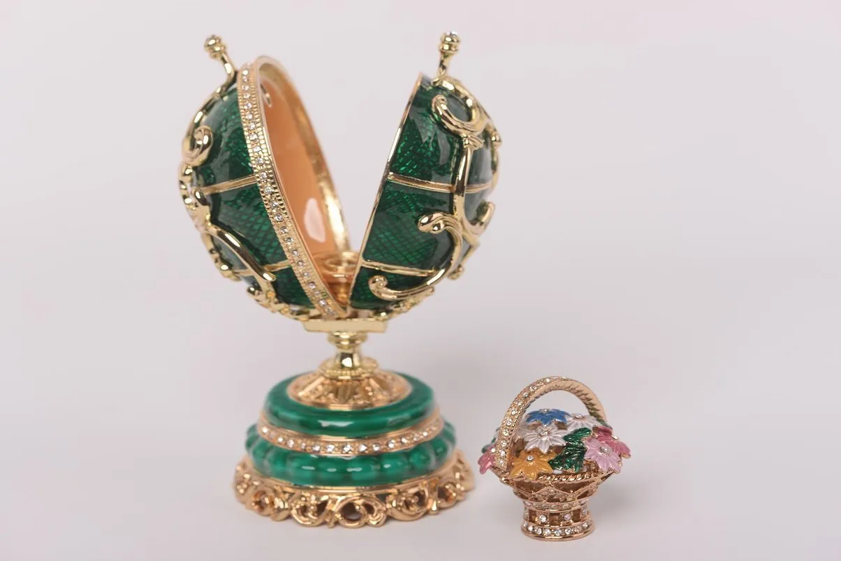 Green Faberge Egg with a Removable Flower Bouquet