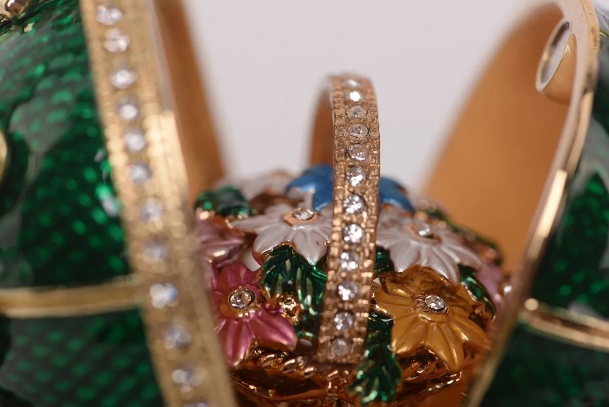 Green Faberge Egg with a Removable Flower Bouquet