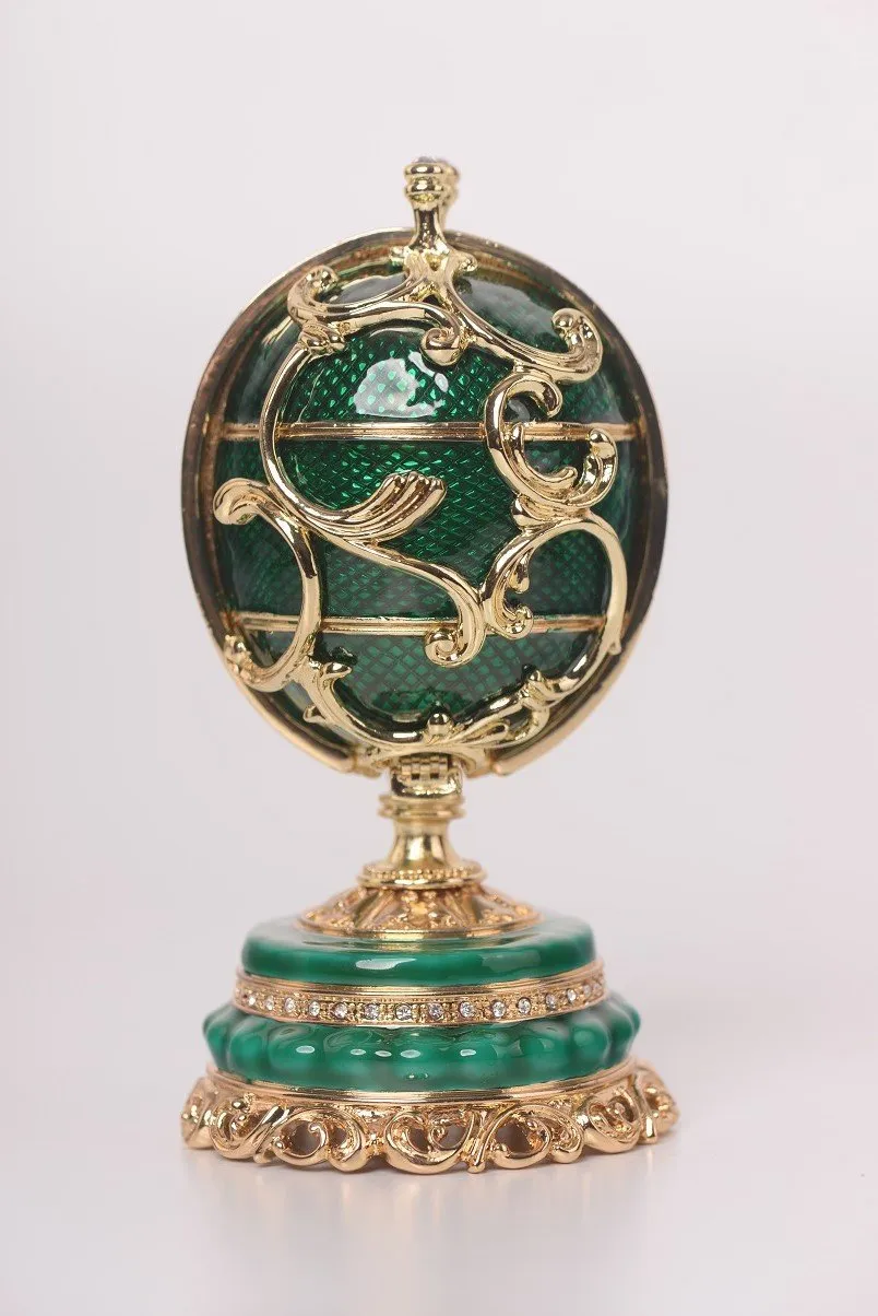 Green Faberge Egg with a Removable Flower Bouquet
