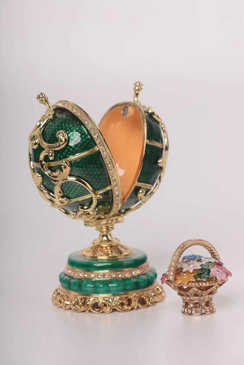 Green Faberge Egg with a Removable Flower Bouquet
