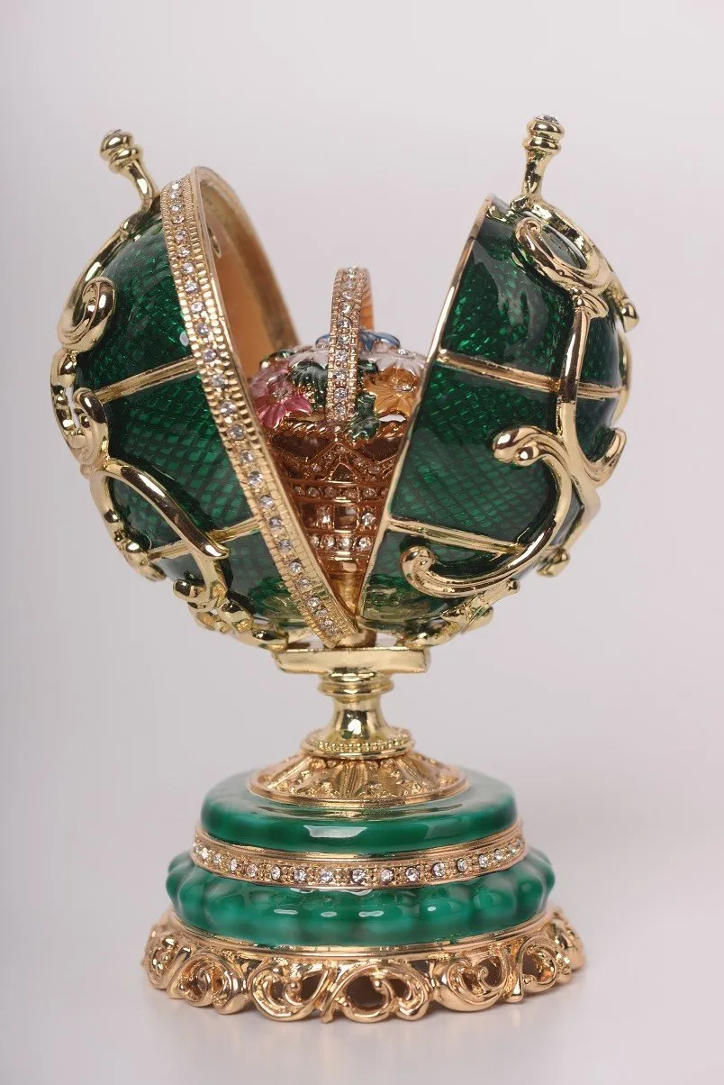 Green Faberge Egg with a Removable Flower Bouquet