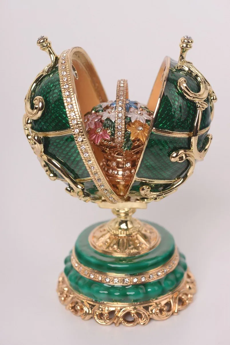 Green Faberge Egg with a Removable Flower Bouquet