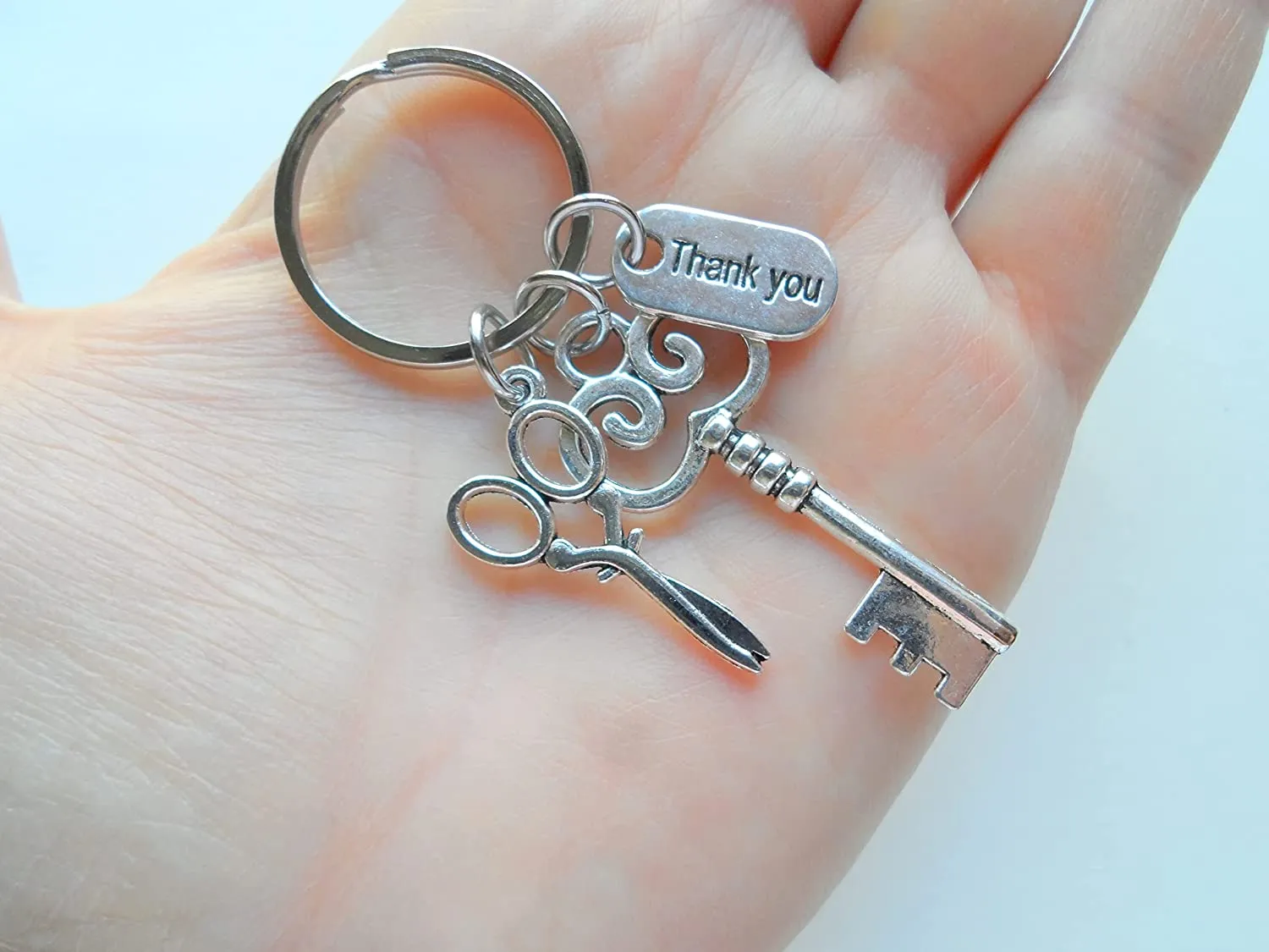 Hair Stylist Staff Appreciation Keychain, Key Charm, Scissors Charm, & Thank You Charm Keychain
