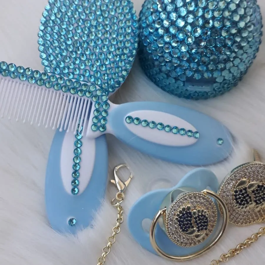 Handmade Rhinestone Pacifier & Clip   Pacifier Box   Hair Set
