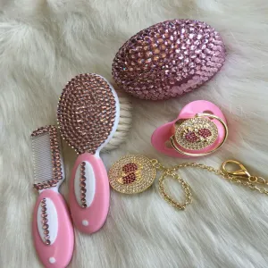 Handmade Rhinestone Pacifier & Clip   Pacifier Box   Hair Set