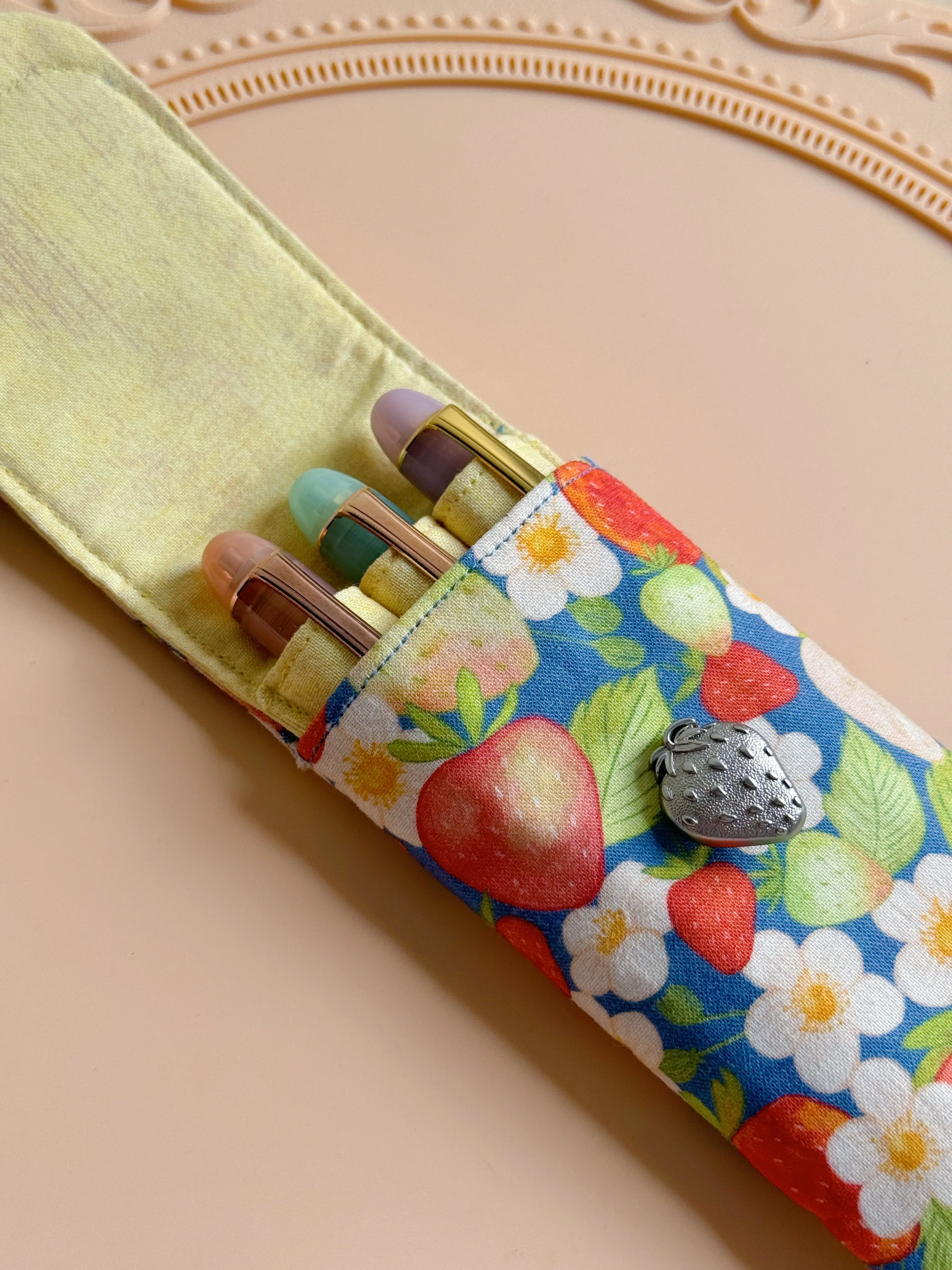 Handmade Strawberry x Cheesecake 3 Slot Pen Case