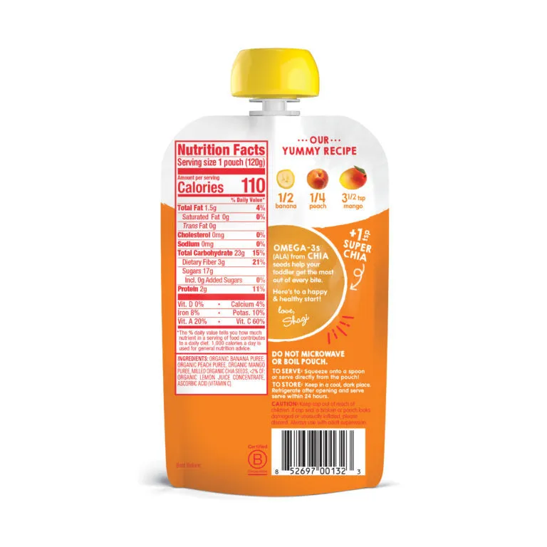 Happy Baby Happy Tot Superfoods - Bananas, Peaches & Mangos   Super Chia 120g (2 PACK BUNDLE) Exp: 12/25