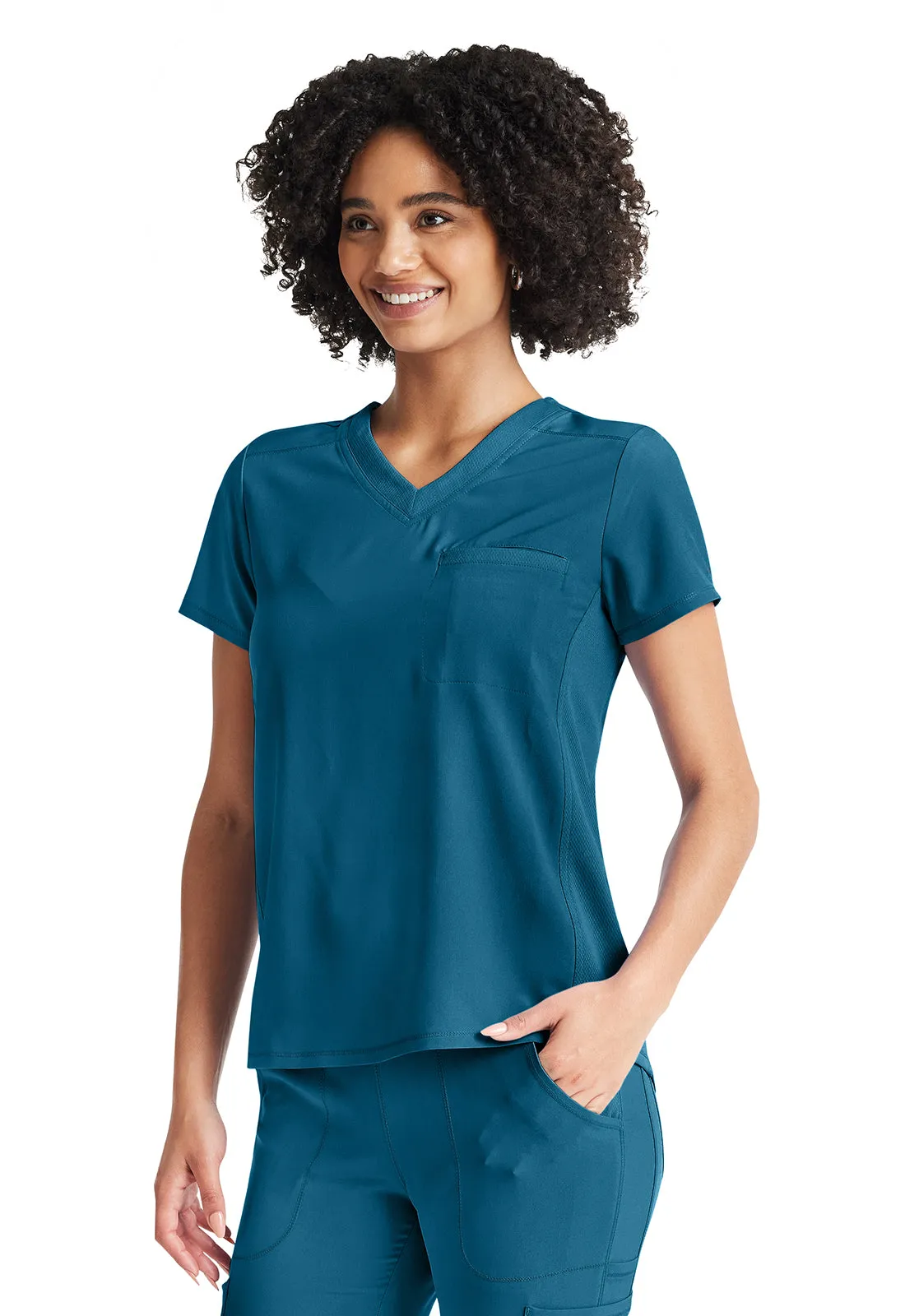 Inspira Flex IP600A V-Neck Tuckable Top Caribbean Blue