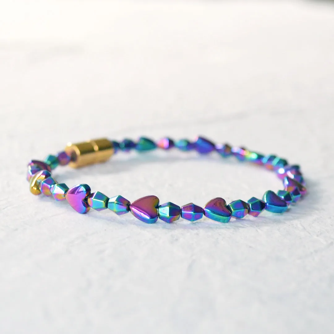 Iridescent Rainbow Heart Magnetic Bracelet