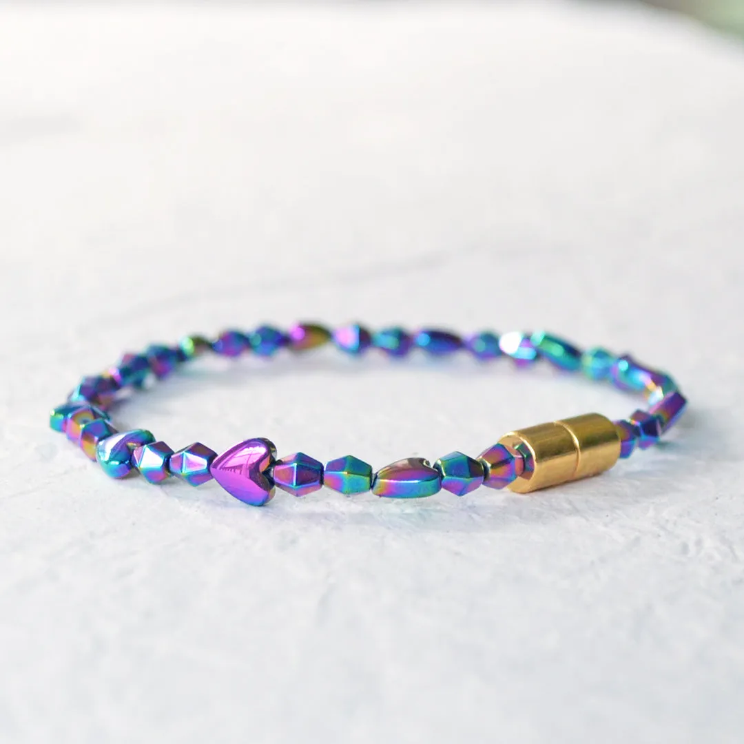 Iridescent Rainbow Heart Magnetic Bracelet