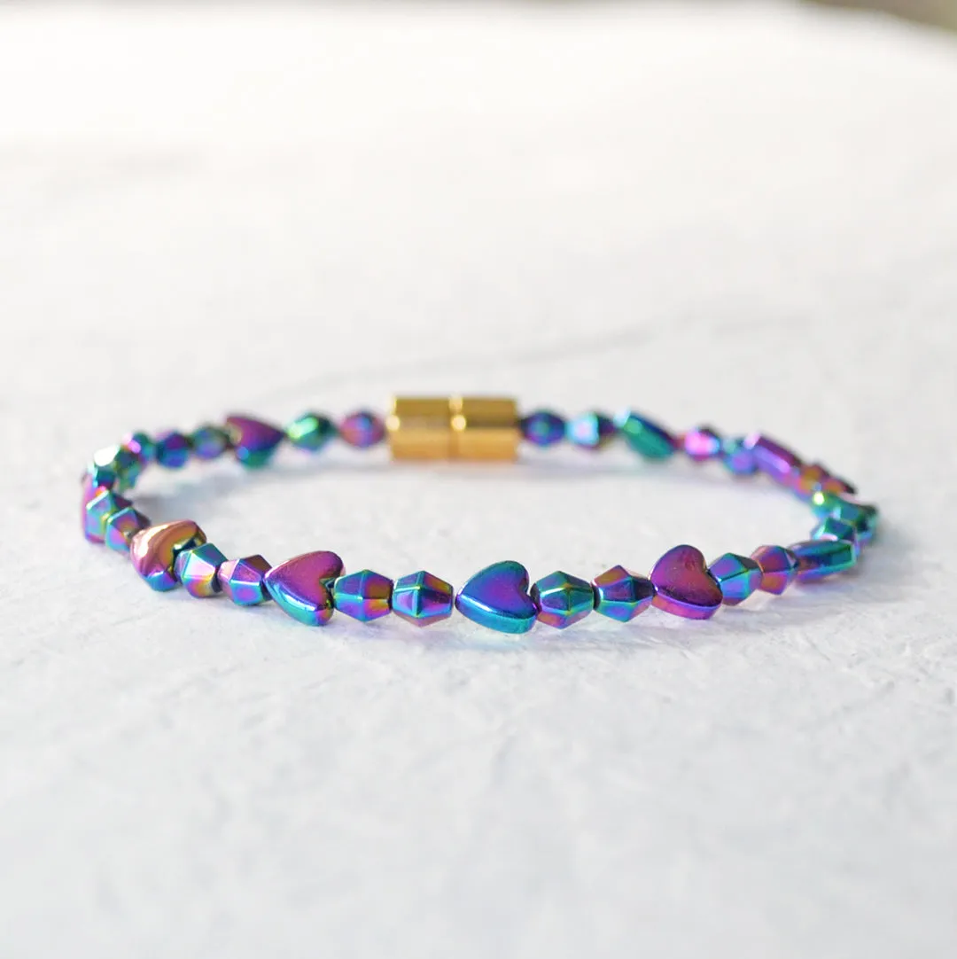 Iridescent Rainbow Heart Magnetic Bracelet