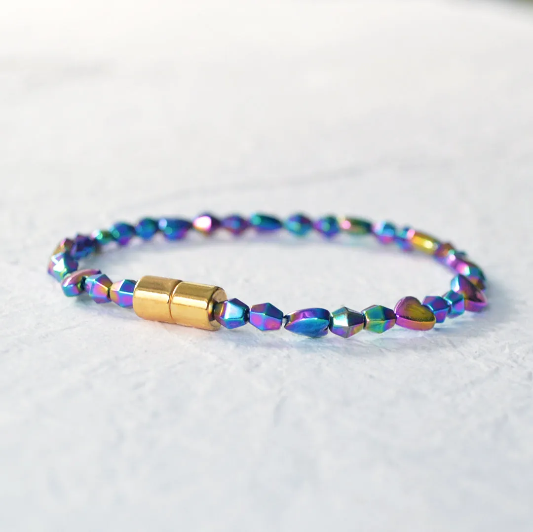 Iridescent Rainbow Heart Magnetic Bracelet