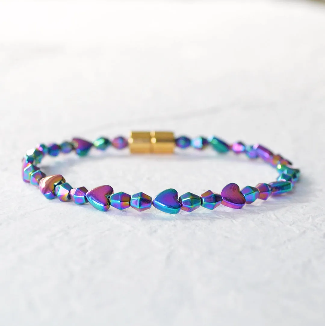 Iridescent Rainbow Heart Magnetic Bracelet