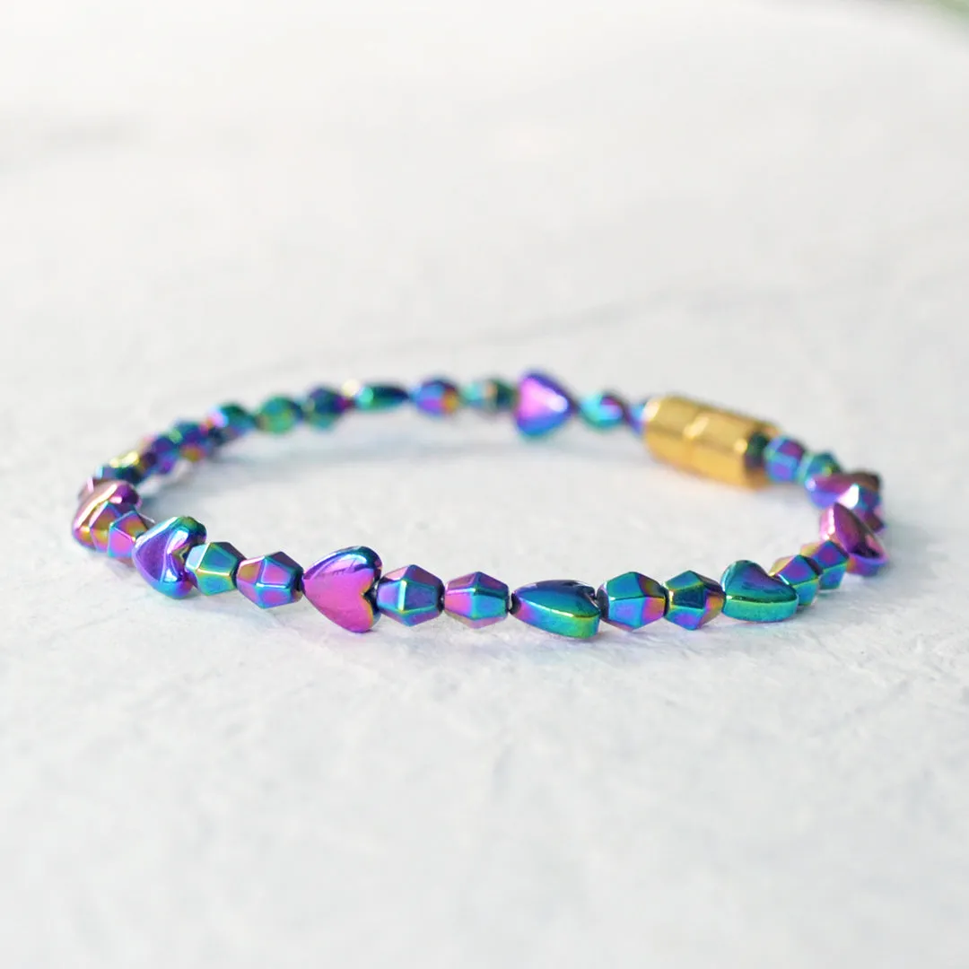 Iridescent Rainbow Heart Magnetic Bracelet