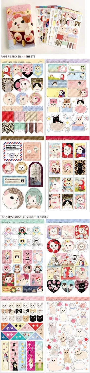 Jetoy Choo Choo cat Paper and Translucent Stickers 8 Sheets (F)