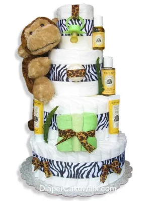 Jungle Safari Diaper Cake - Neutral 4 Tier