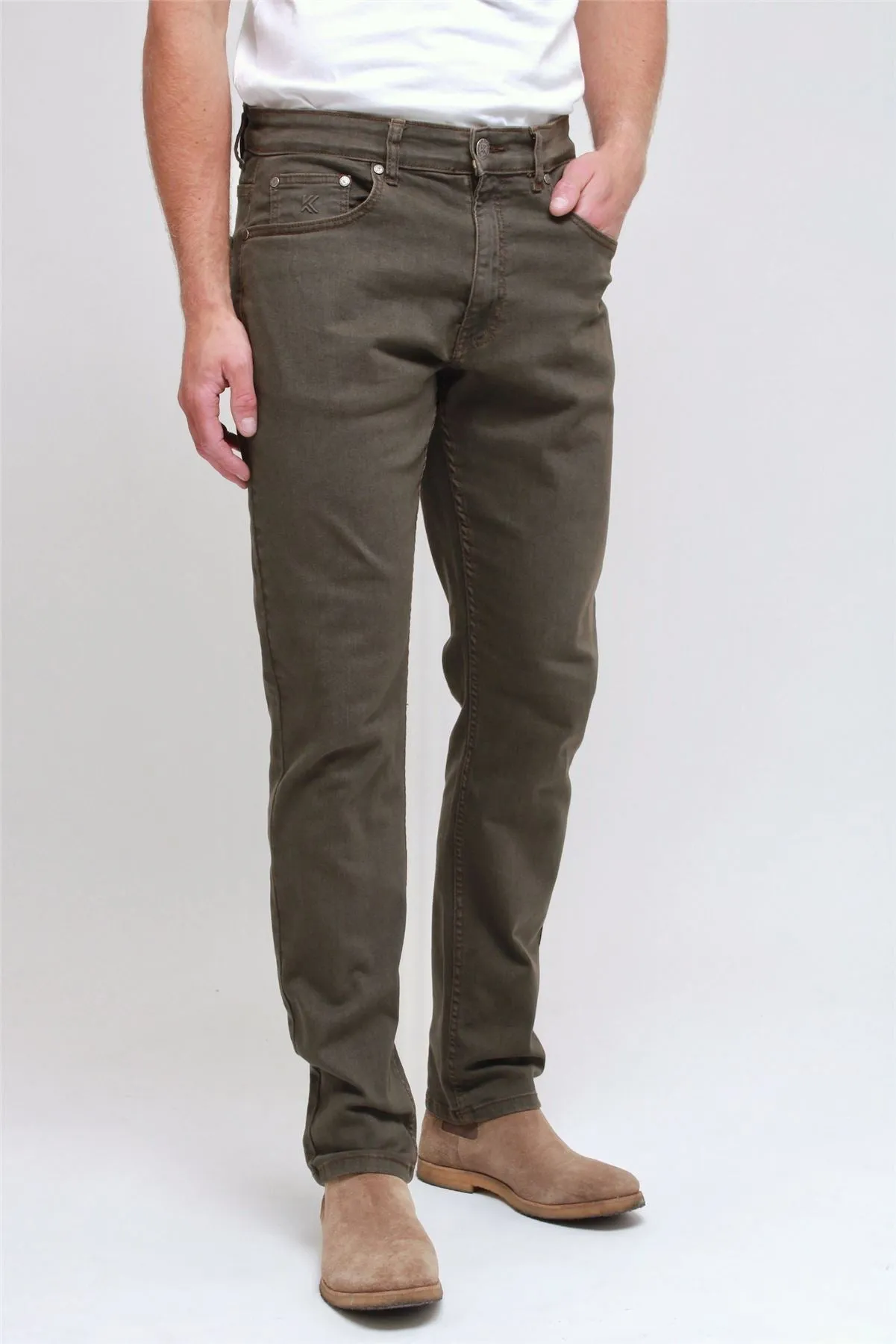 KAM Embossed Regular Fit Jeans For Men in Khaki, 40W to 60W