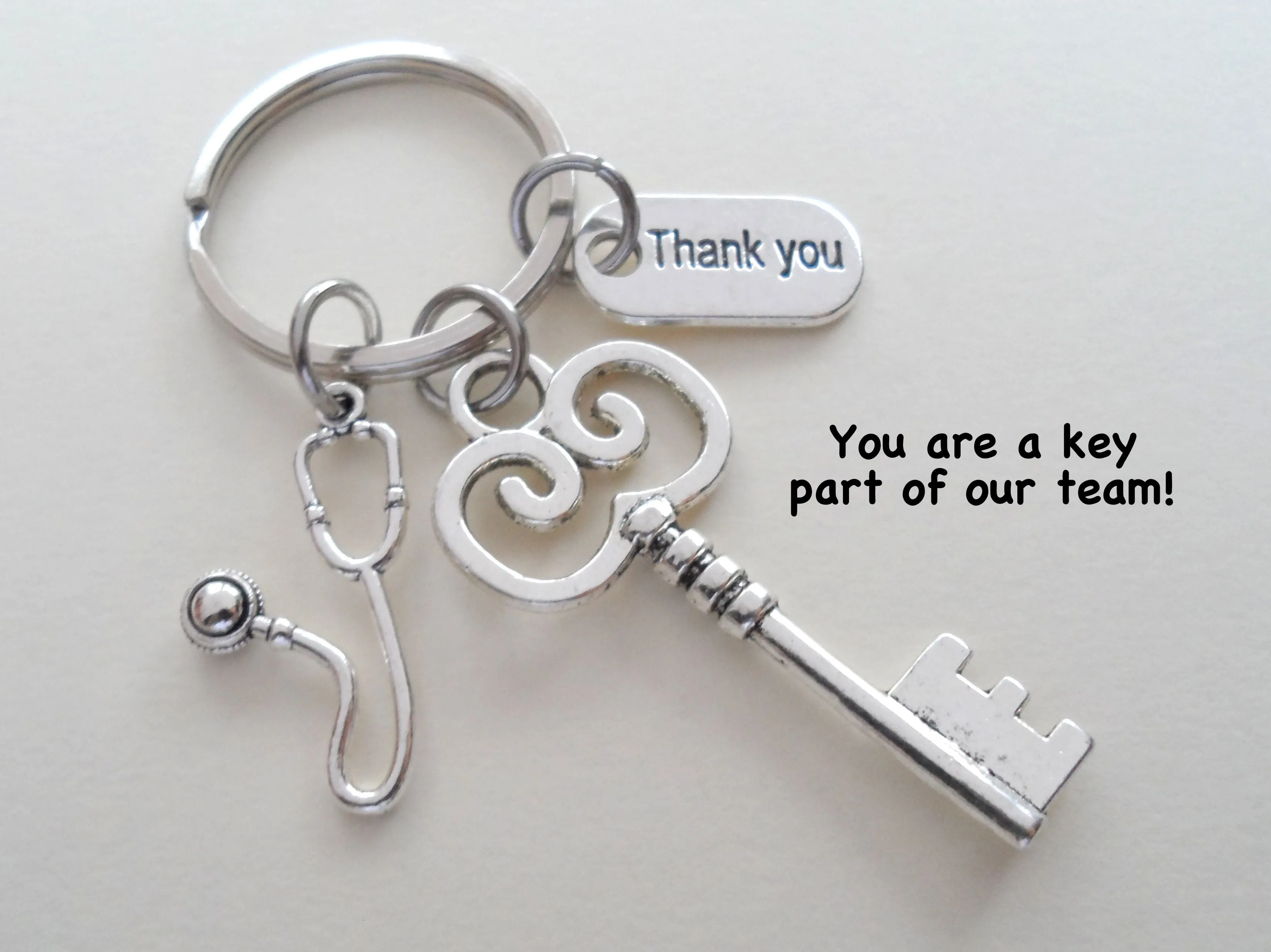 Key & Small Stethoscope Thank You Charm Keychain, Medical Professional Keychain, Nurse Appreciation Keychain