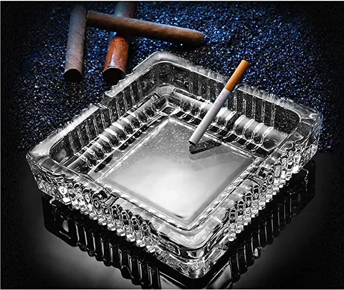 KIDINGTON Square Glass Ashtray For Cigar Cigarette Tabletop Ash Trays for Smoking at Home Indoor Outdoor Stylish Home Decor