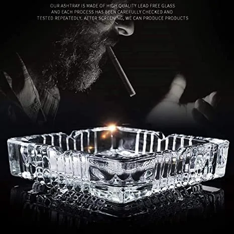 KIDINGTON Square Glass Ashtray For Cigar Cigarette Tabletop Ash Trays for Smoking at Home Indoor Outdoor Stylish Home Decor
